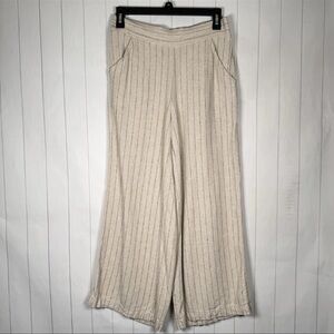 Max Studio London Striped Wide Leg Linen Rayon Pants Lagenlook Chic Indie Boho S